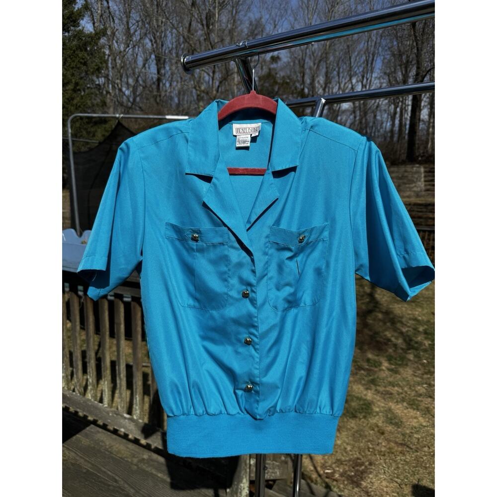 Womens VTG Blouse Size 8 Lindsey Blake Blue Shirt